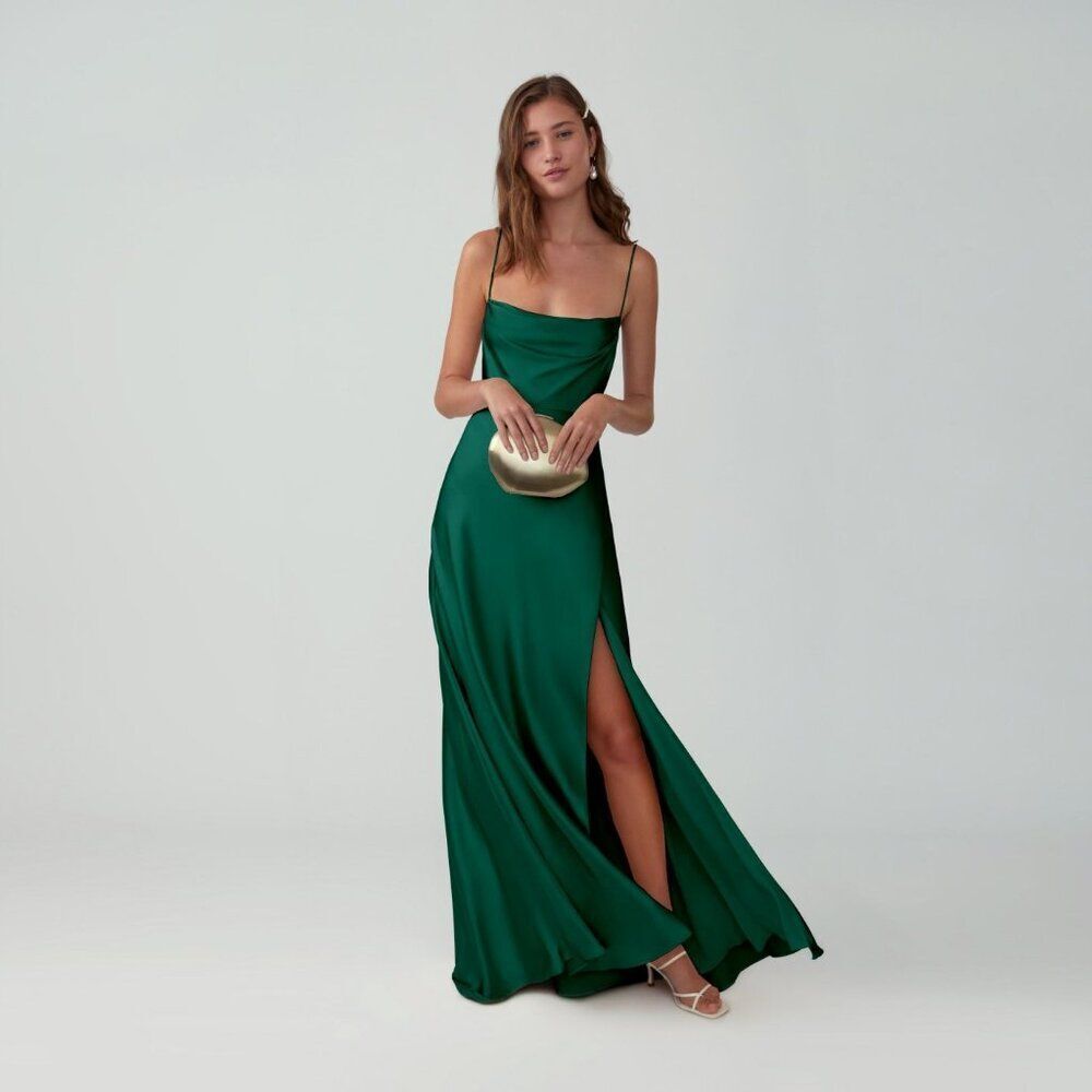 Fame and Partners Rosabel Emerald Green Cowl Silky Maxi Formal Dress Size 8